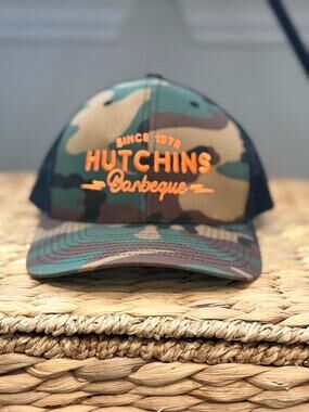 Hutchins Barbeque Camo Mesh Trucker Hat Classic Snapback Cap Adult Texas